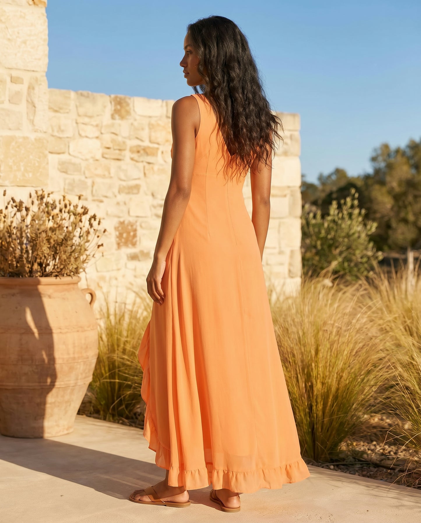 ruffle-side-slit-dress-orange-2