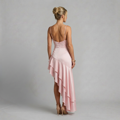 Selene - Satin evening dress with graceful asymmetric elegance