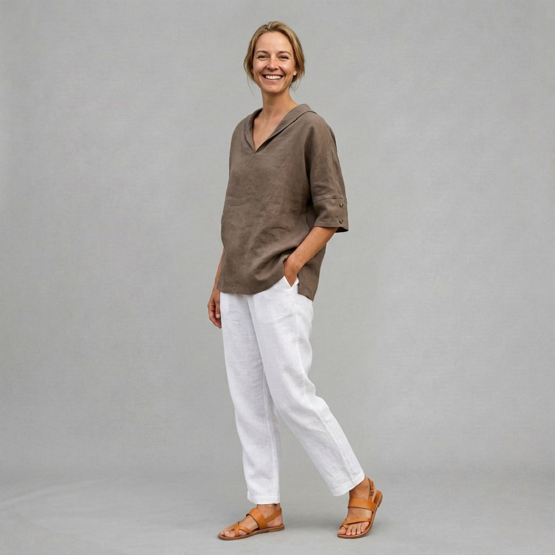 Madison - Relaxed linen blouse with soft V-neck collar