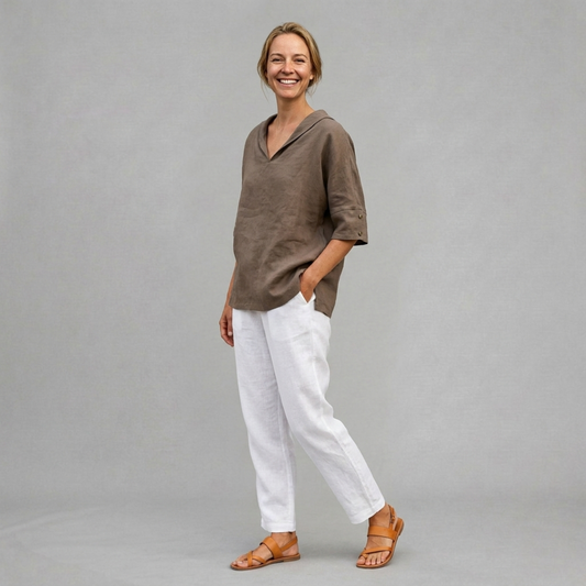 Madison - Relaxed linen blouse with soft V-neck collar