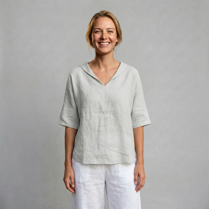 Madison - Relaxed linen blouse with soft V-neck collar