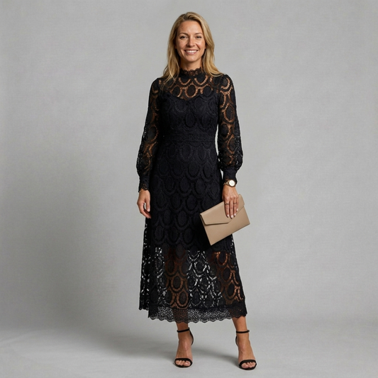 Madison - Lace midi dress with elegant high neckline